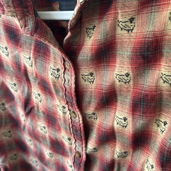 Woolrich women’s 100% cotton button down with sheep animals plaid, good quality - Picture 3 of 6
